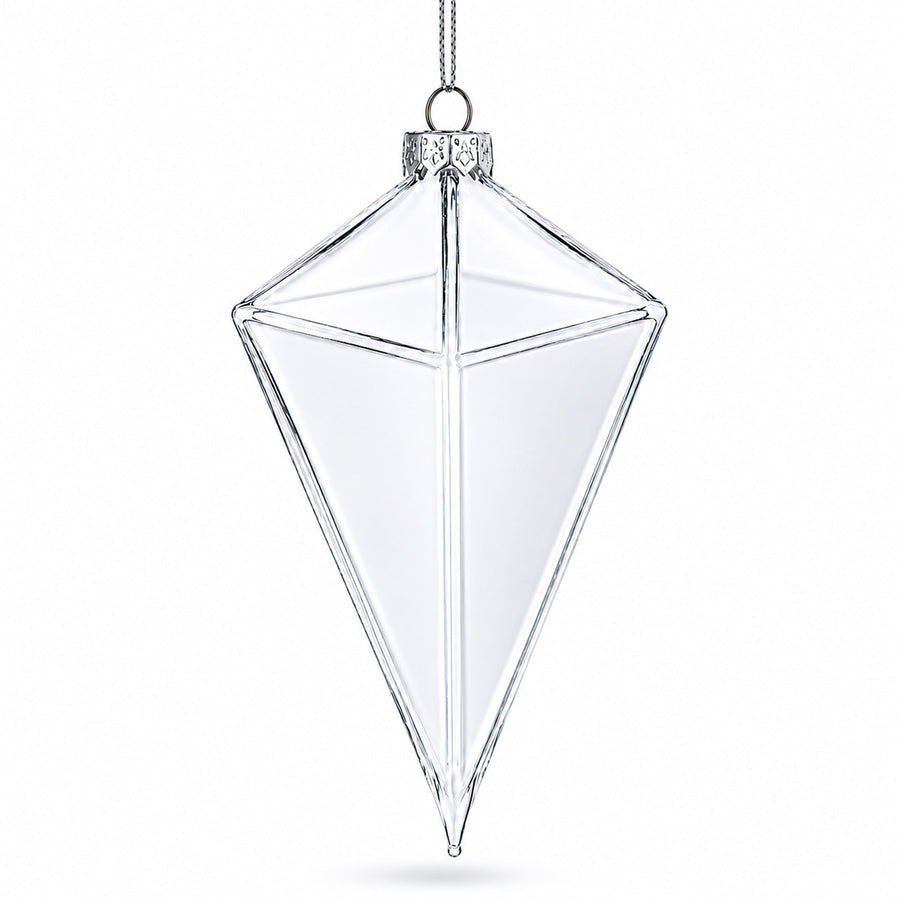 Diamond Clear Glass Christmas Ornament 3.6 Inches