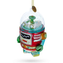 Glittered Robot Blown Glass Christmas Ornament