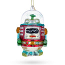 Glittered Robot Blown Glass Christmas Ornament