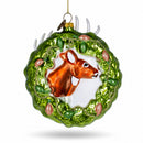 Reindeer Wreath Glass Christmas Ornament