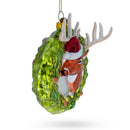 Festive Reindeer Wreath Blown Glass Christmas Ornament