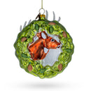 Festive Reindeer Wreath Blown Glass Christmas Ornament