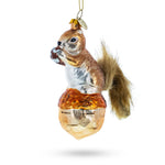 Playful Squirrel on Acorn Blown Glass Christmas Ornament
