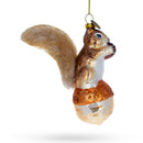 Playful Squirrel on Acorn Blown Glass Christmas Ornament
