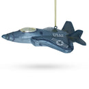 US Army Fighter Jet Blown Glass Christmas Ornament
