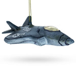US Army Fighter Jet Blown Glass Christmas Ornament