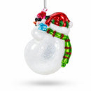 Polar Bear with Penguin Glass Christmas Ornament