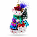 Mouse with Tree and Gifts Glass Christmas Ornament