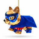 Super Pup in Blue Cape Glass Christmas Ornament