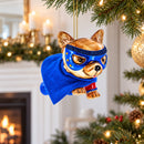 Super Pup in Blue Cape Glass Christmas Ornament
