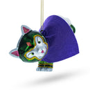 Super Dog in Green Mask Blown Glass Christmas Ornament