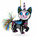 Spooky Halloween Cat Skeleton Glass Christmas Ornament
