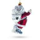 Classic Santa Claus Holding Bell Glass Christmas Ornament