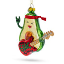 Musical Avocado Strumming a Guitar Glass Christmas Ornament