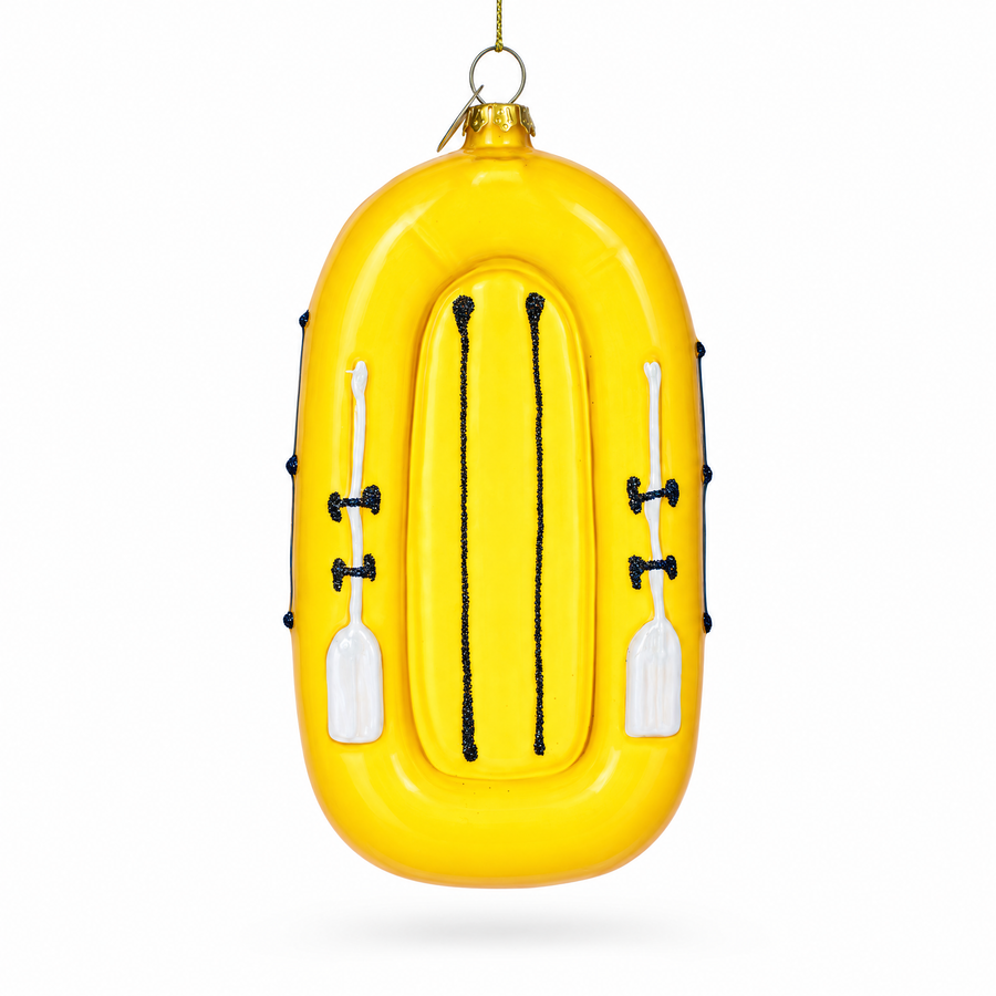 Yellow Rubber Boat Glass Christmas Ornament