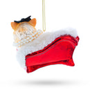 Cat in Pearl Necklace Lounging on Sofa Blown Glass Christmas Ornament