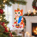 Cat Drawing a Self-Portrait Glass Christmas Ornament
