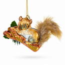 Squirrel on a Blossoming Branch Glass Christmas Ornament