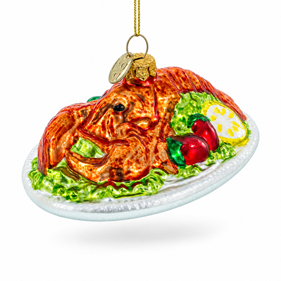 Red Lobster Plate Glass Christmas Ornament