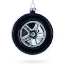 Sleek Black Car Wheel Blown Glass Christmas Ornament