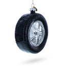 Sleek Black Car Wheel Blown Glass Christmas Ornament