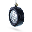 Sleek Black Car Wheel Blown Glass Christmas Ornament