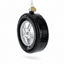 Sleek Black Car Wheel Glass Christmas Ornament
