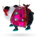 Festive Panda in Colorful Dress Glass Christmas Ornament