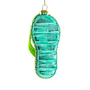 Tropical Turquoise Flip Flops with Fish Design Blown Glass Christmas Ornament