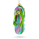 Tropical Turquoise Flip Flops with Fish Design Blown Glass Christmas Ornament