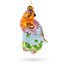 Colorful Songbird on Branch Glass Christmas Ornament