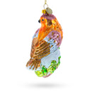 Colorful Songbird on Branch Glass Christmas Ornament