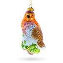Colorful Songbird on Branch Glass Christmas Ornament