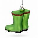 Green Rubber Boots Glass Christmas Ornament