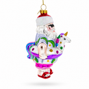 Beach Santa with Unicorn Floatie Glass Christmas Ornament