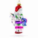 Beach Santa with Unicorn Floatie Glass Christmas Ornament