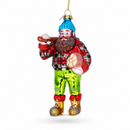 Rugged Lumberjack Carrying Log Glass Christmas Ornament