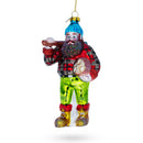 Rugged Lumberjack Carrying Log Glass Christmas Ornament