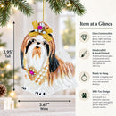 Shih Tzu with Pearls Glass Christmas Ornament