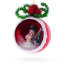 Festive Snowman and Christmas Tree Blown Glass Ornament