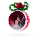 Festive Snowman and Christmas Tree Blown Glass Ornament