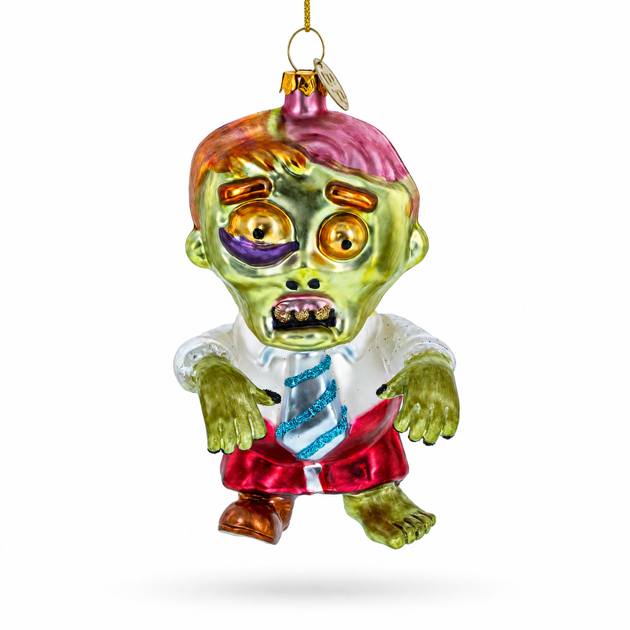 Zombie in Formal Attire Glass Christmas Ornament