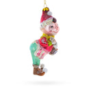 Whimsical Elf Decorating Cupcake Glass Christmas Ornament