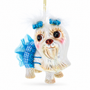 Maltese Dog in Blue Outfit Glass Christmas Ornament