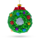 Joyful 2023 Snowmen Couple in Wreath Blown Glass Christmas Ornament