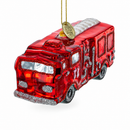 Gleaming Firetruck Glass Christmas Ornament