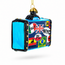 Retro Wanderlust Travel Suitcase Glass Christmas Ornament