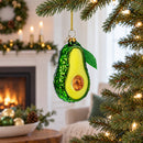 Avocado with Leaf Glass Christmas Ornament