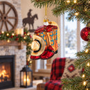 Cowboy Boots and Hat Glass Christmas Ornament