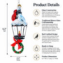 Red Cardinal Perched on Snow-Capped Lantern Glass Christmas Ornament